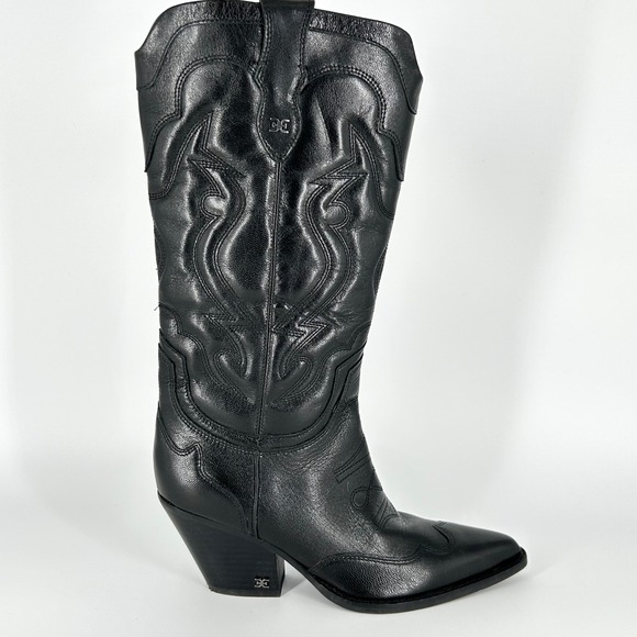 Sam Edelman Size 7 James Black Leather Pointed Toe Western Cowboy Boots Women - Picture 2 of 16